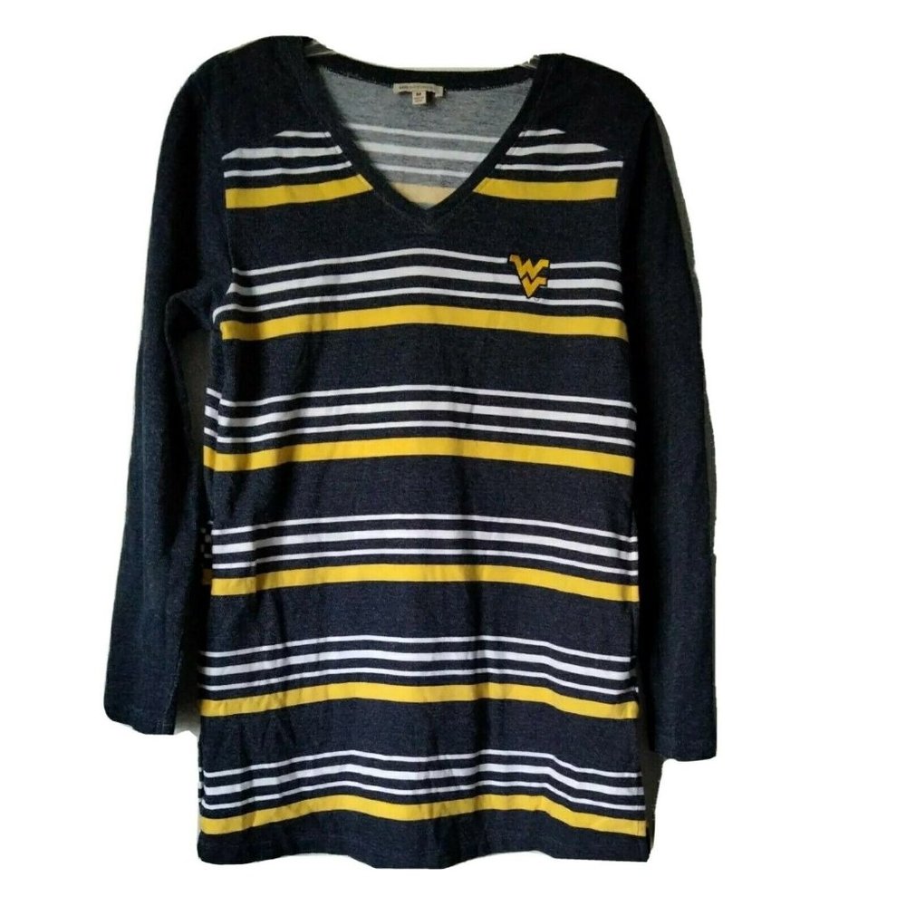 UG Apparel Shirt Mens M West Virginia Logo Stripes Long Sleeve Vneck Pockets